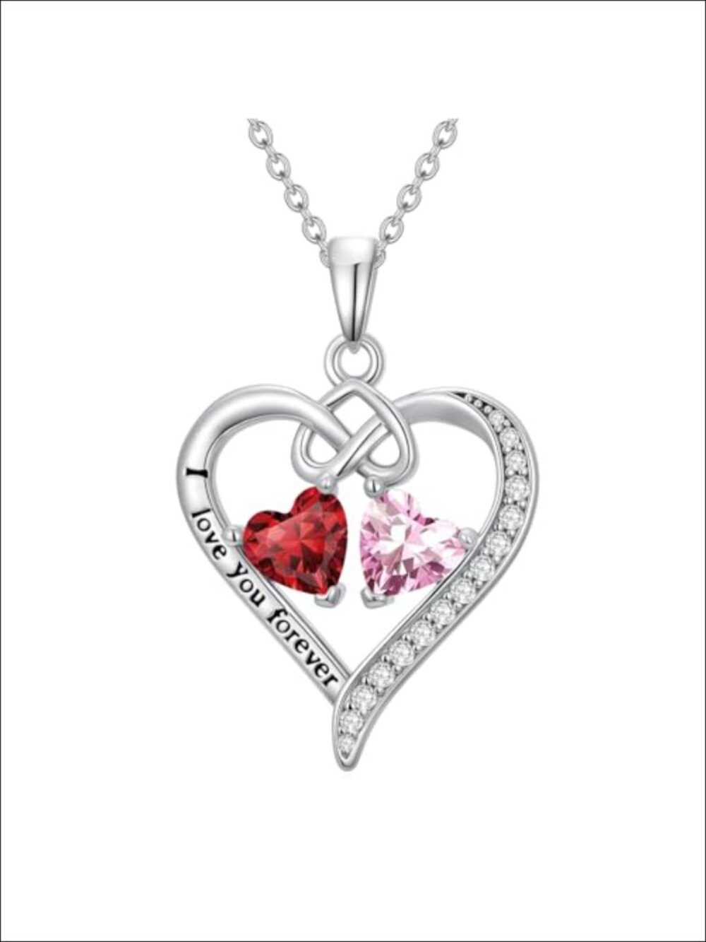 RJZ 18k Gold Plated I Love You Forever Double Heart Birthstone Pendant Necklace
